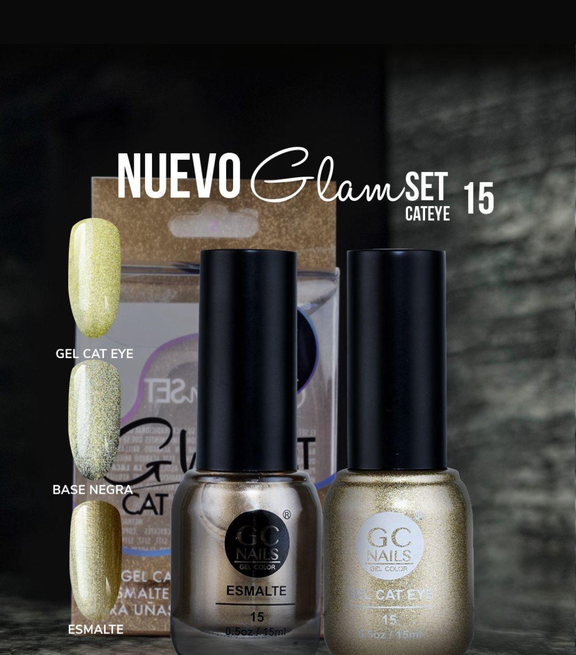 GC NAILS GEL POLISH GLAM SET CAT EYE DUO 2 PZ 15ML #15