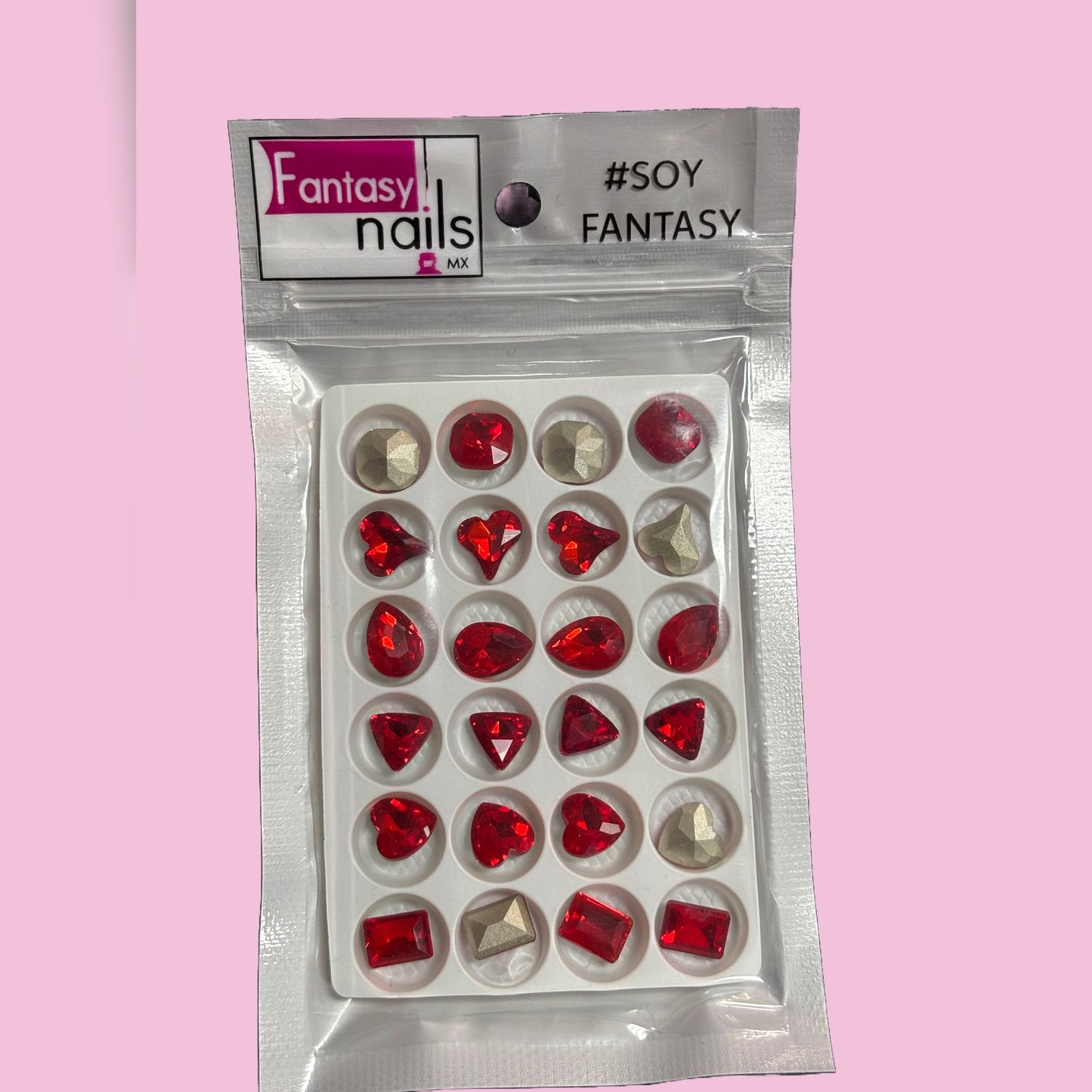 Fantasy Nails Heart and Diamonds Red Rhinestones Decorations