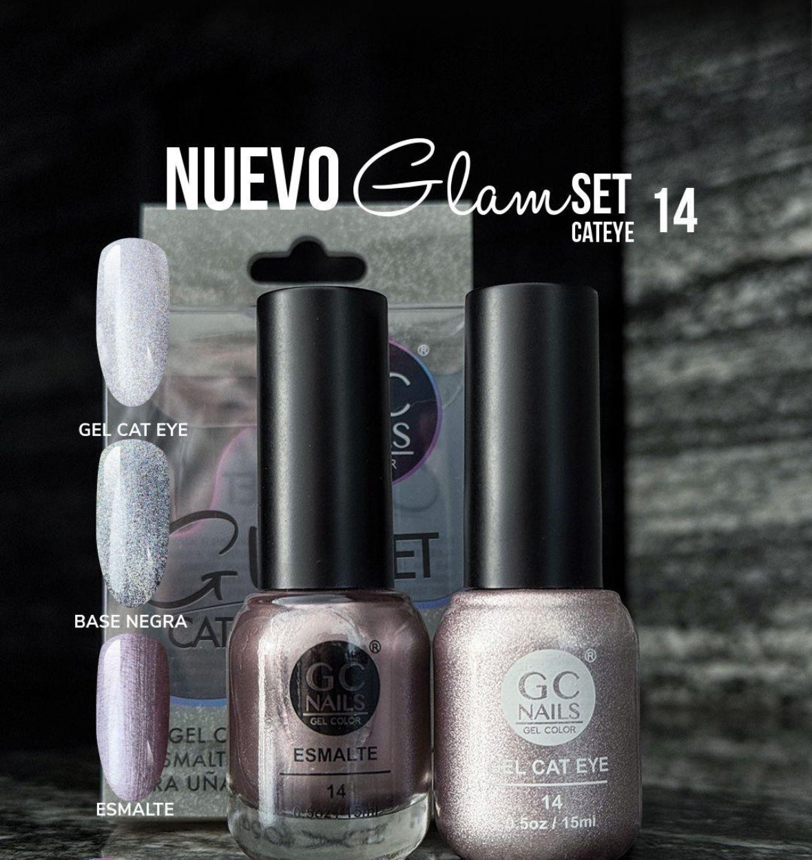 GC NAILS GEL POLISH GLAM SET CAT EYE DUO 2 PZ 15ML #14